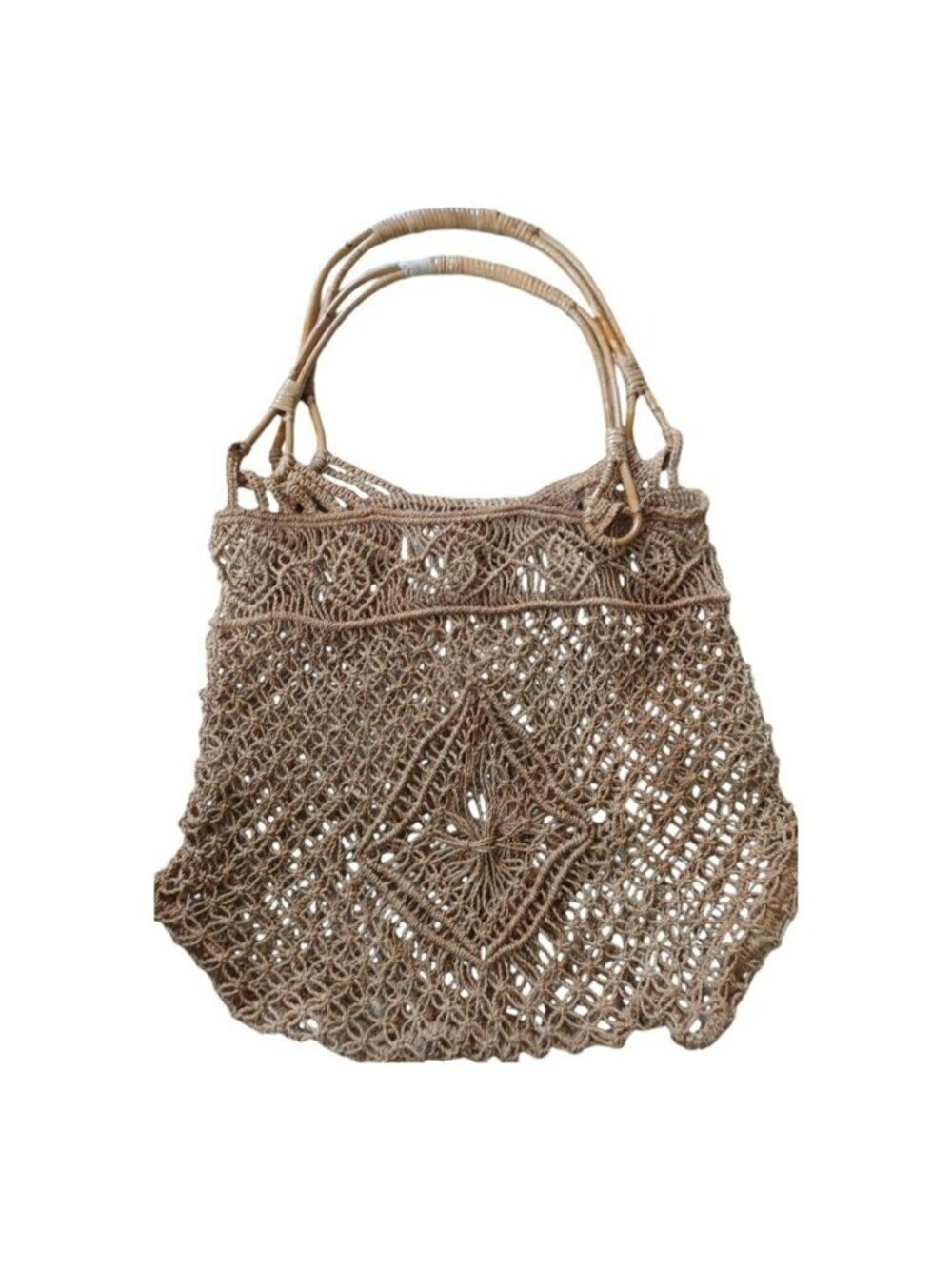Sisal tote bag handmade w rattan handles.